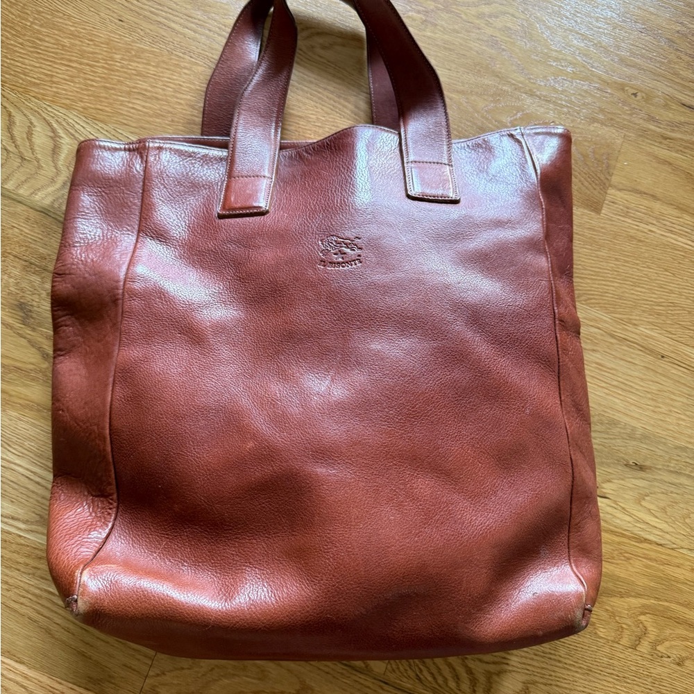 Elegant Work Leather Tote Bag - Chestnut